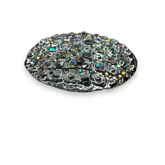 Silver Tone Aurora Borealis Crystal Circle Brooch - Picture 5 of 10